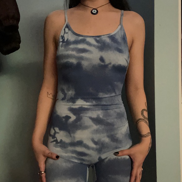 rave style baby blue tie dye play suit, open back. - Picture 4 of 4